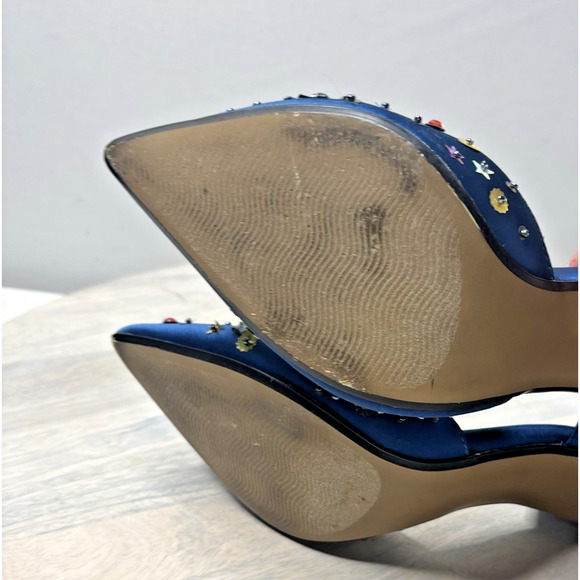 Betsey Johnson Mayson Heels Sz 6 Blue Satin Jeweled Sequin Shoes Pumps - Picture 9 of 10